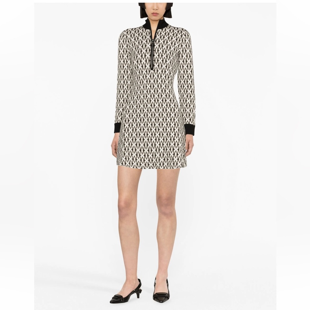 Maje Jacquard Monogram Print Elegant Black and White Patterned Dress